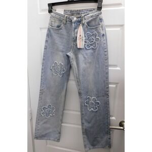 Cali 1850 Jeans Womens Size 1/25 (Fits as 25x30) Straight Leg Frayed Hearts NEW